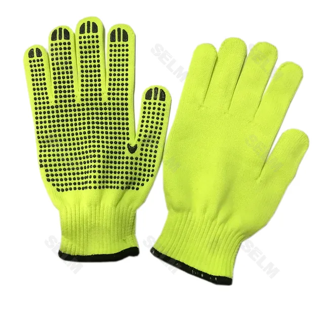 Рукавиці салатовіі, чорні пвх точки 1 сторона