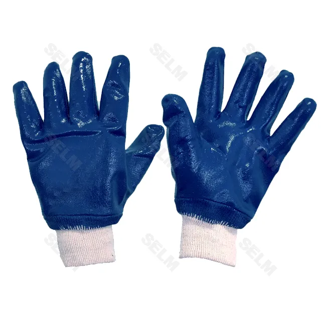 Рукавиці повністю  прогумовані сині, в'язана манжета